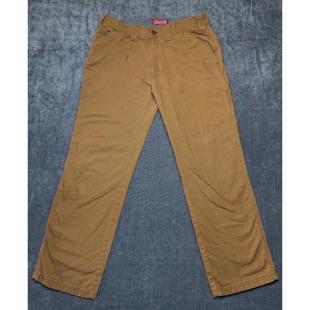 Coleman Work Pants Men's 34X32 Brown Straight Leg Cargo Pockets Pull-On Casual
